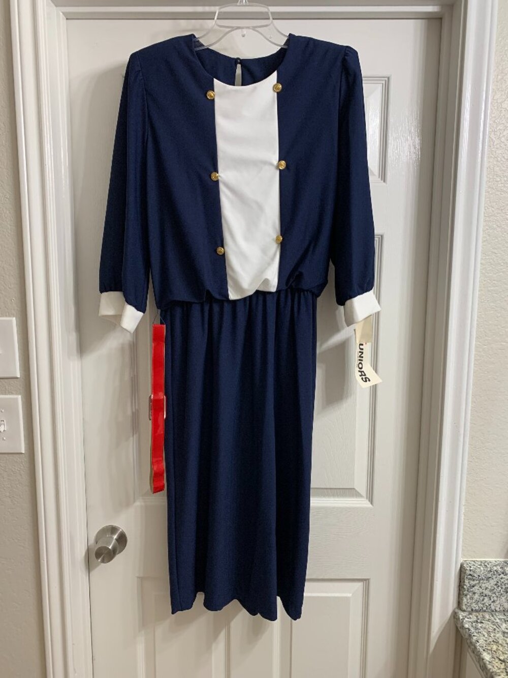 T Juniors Brand Vintage Navy Blue and White Dress, Size 13/14 (NWT)